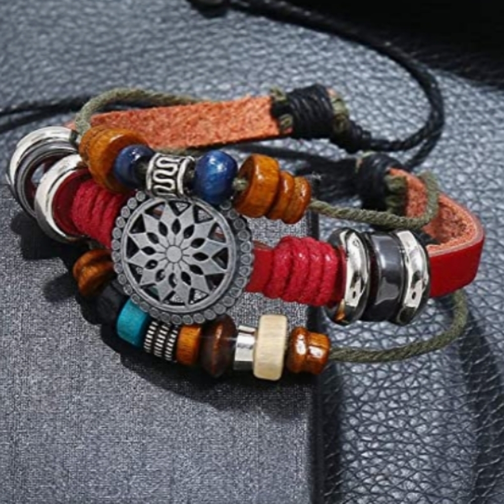 Bohemia Beaded Bracelet, Multilayer Hand Woven Wristbands, Hemp Cords Wrap Brace